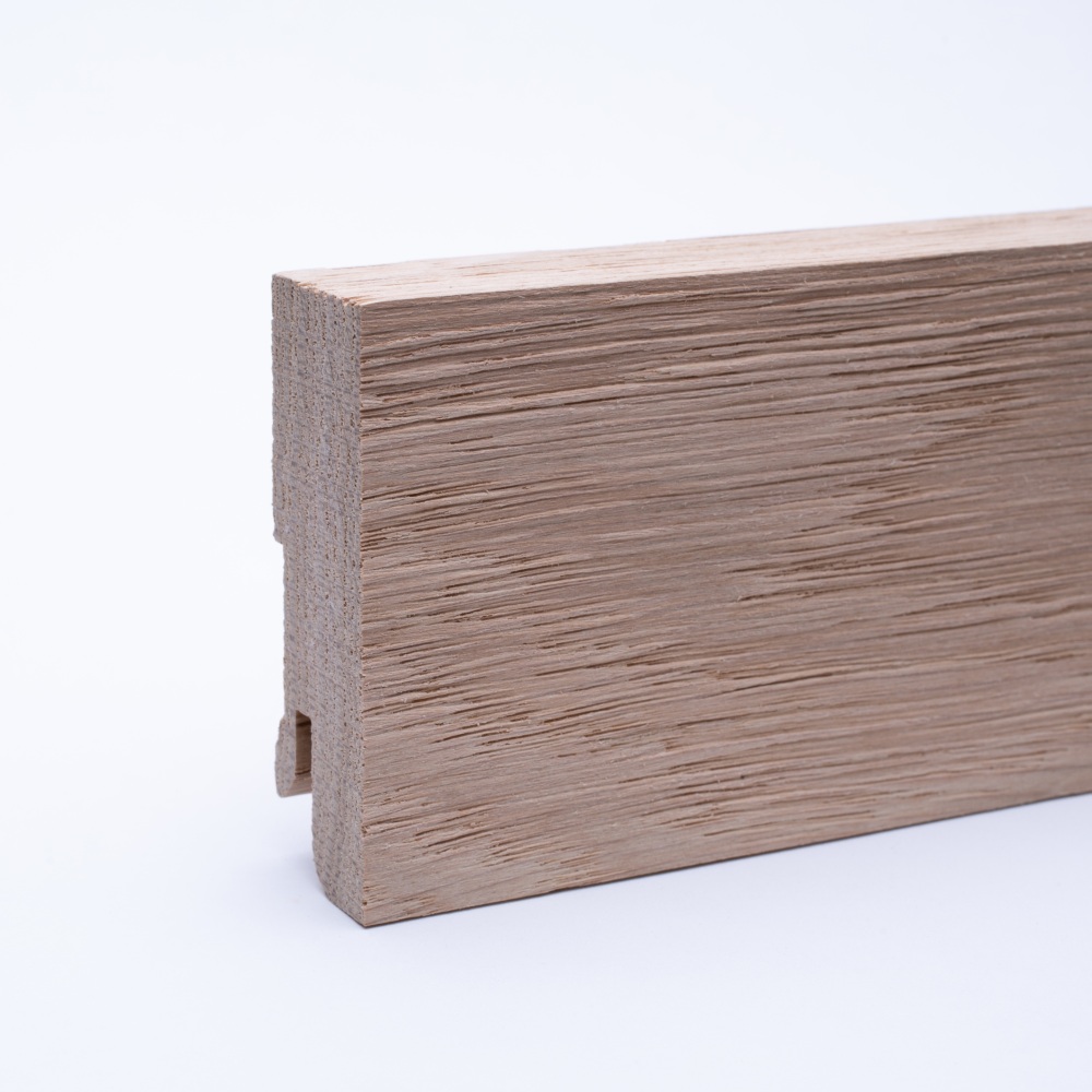 Vierkant Massivholz-Sockelleiste 60mm - Eiche gebürstet roh