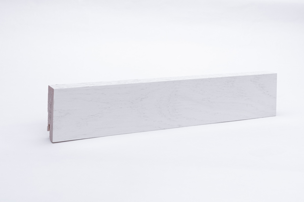 14 lfm Vierkant Massivholz-Sockelleiste 60mm - Eiche weiß lackiert