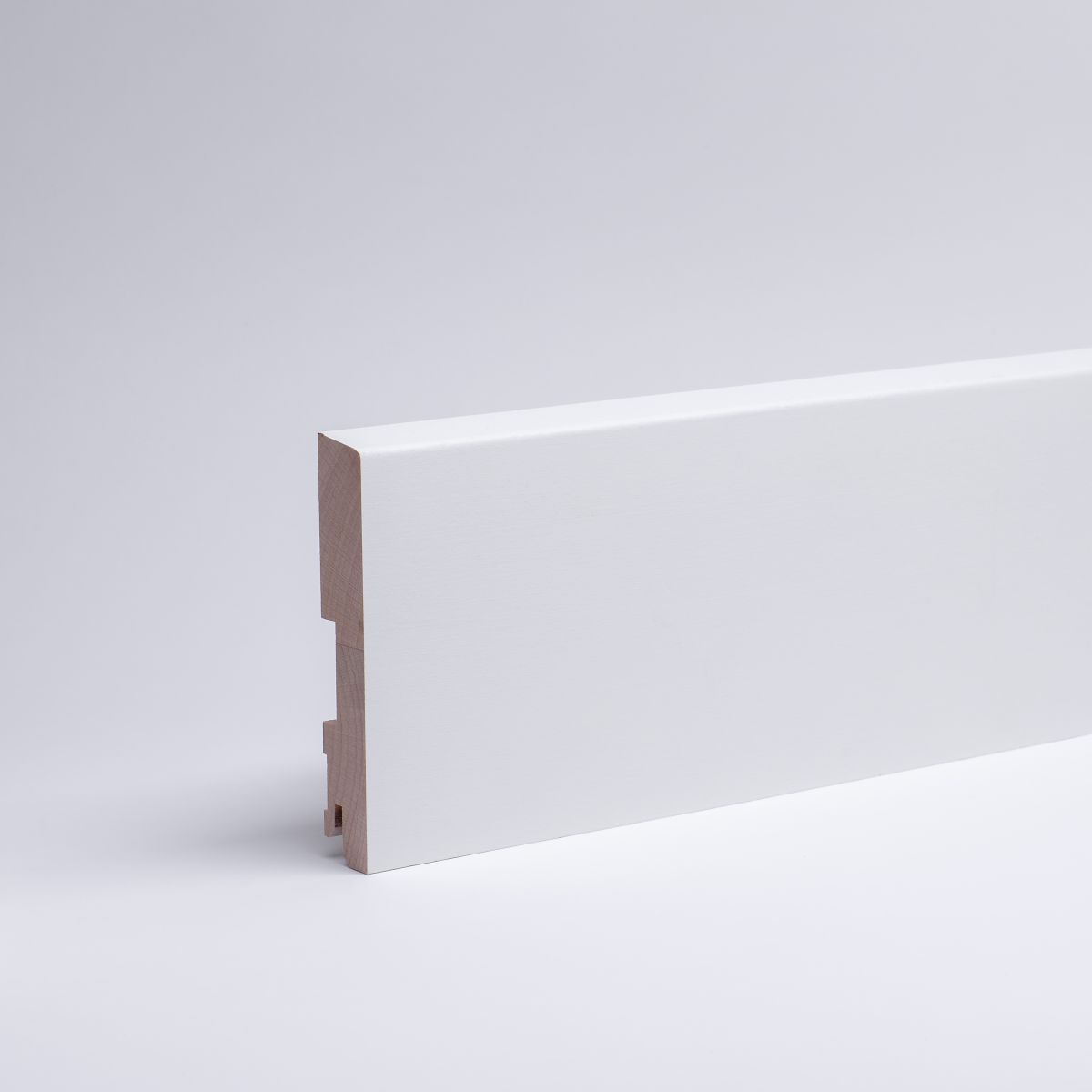 23 lfm Massivholz Sockelleiste 120mm abgeschrägt - Weiß