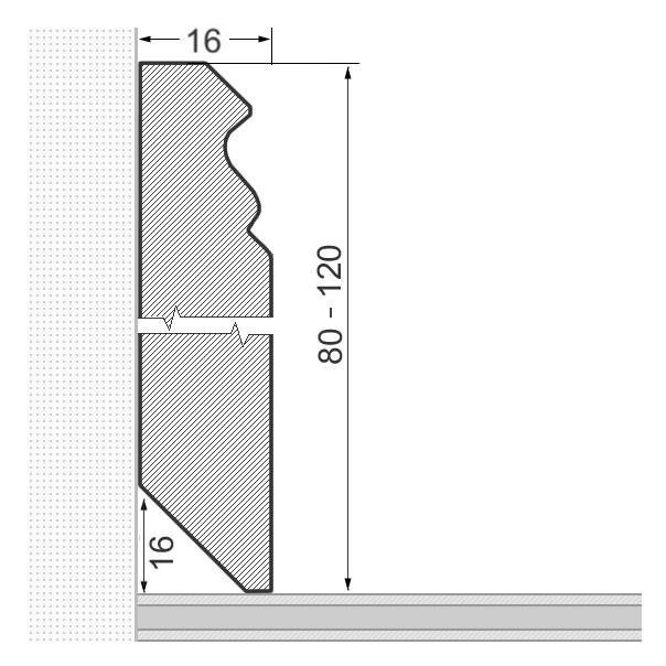 Massivholz-Sockelleiste 80x16mm Berliner Profil - Eiche lackiert