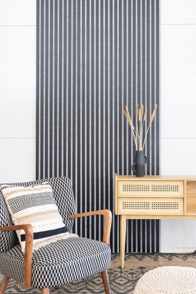 Akustikpaneel 2600 x 400 mm Schwarz - Akustikfilz Grau - Wandverkleidung