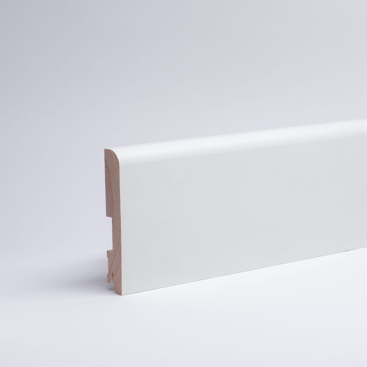 Massivholz-Sockelleiste Rundkante 120 mm - Weiß RAL 9010