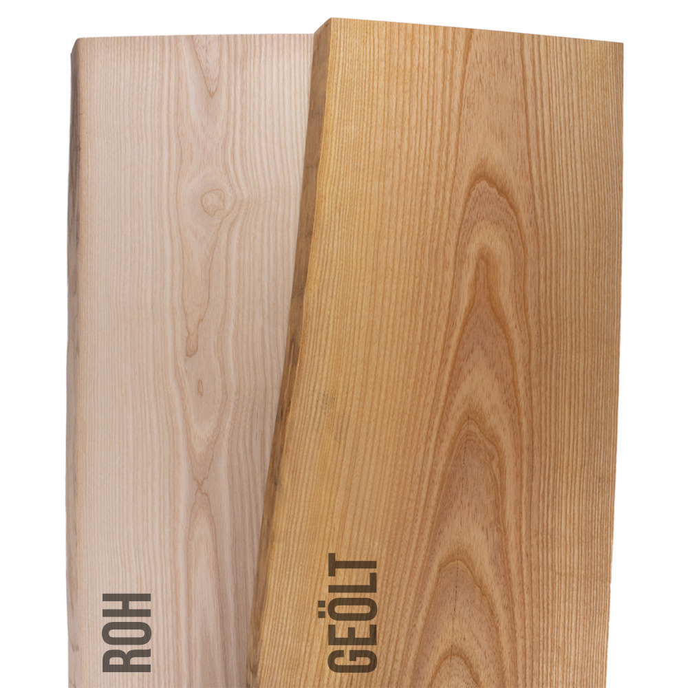 Esche Massivholz 40 mm einseitig Baumkante  - Tiefe 25 cm